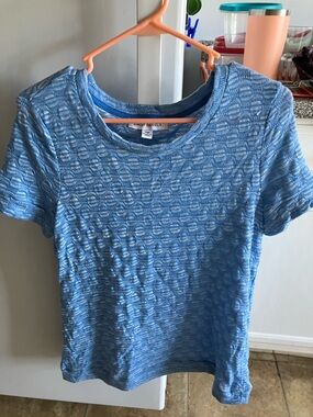 Emily Daniels Blue Textured Short Sleeve Tee